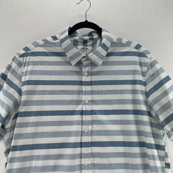 Julian & Mark Striped Button-Up Shirt Mens XL Short Sleeve Collared Blue White - Picture 3 of 11